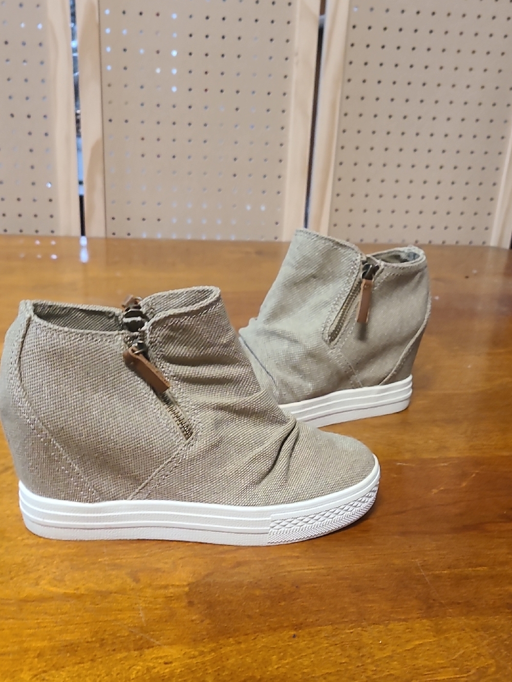 Not Rated Taupe Canvas Hidden Wedge Ankle Sneakers